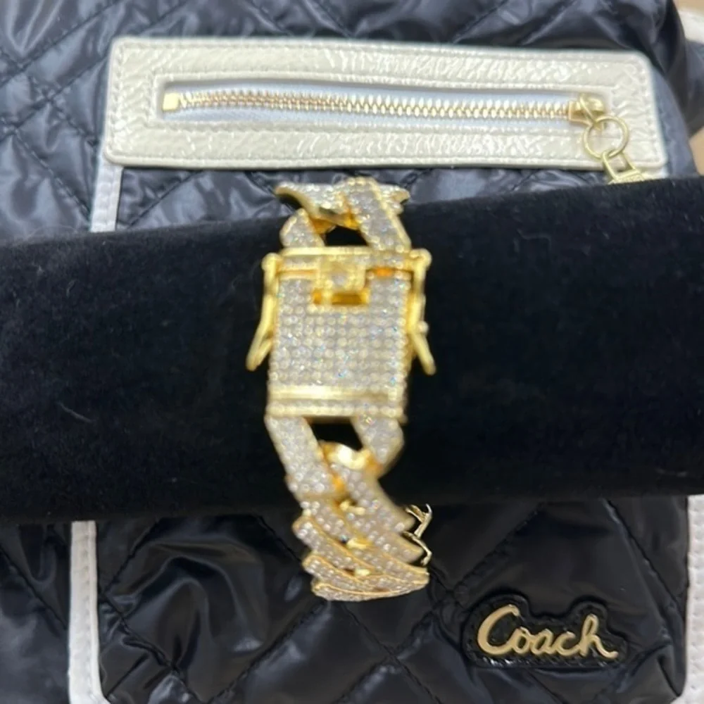 Men’s Cuban link goldstone bracelet with rhinestones about 7.5 inches long…